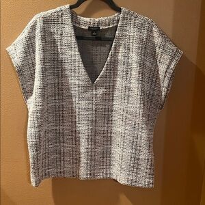 Ann Taylor Factory Monochrome Tweed V-Neck Blouse
